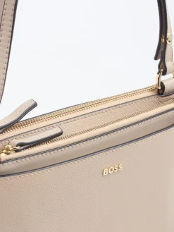 Damen Boss – Schultertasche aus Kalbleder in grau