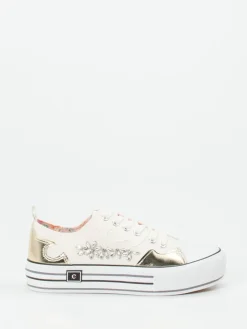 Damen CAFèNOIR – Plateau-Sneaker aus Textil mit Goldakzenten