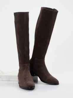 Damen Di Lauro – Kniehohe Stiefel aus Veloursleder Dunkel