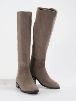 – Kniehohe Stiefel aus Veloursleder Taupe*Di Lauro Outlet