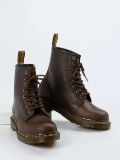 Damen Dr. Martens – Schnürboots aus Fettleder dunkel