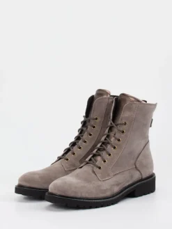 – Schnürstiefeletten aus Veloursleder in Taupe*Durea New