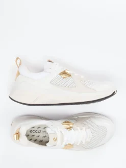 Damen Ecco – Sneaker aus Kalbleder und Mesh Creme