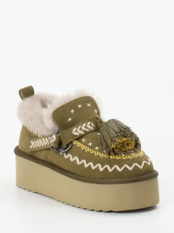 Damen Elena Iachi – Plateau-Loafer aus Veloursleder olivgrün