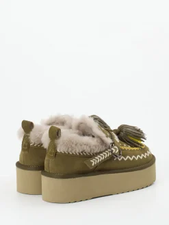 Damen Elena Iachi – Plateau-Loafer aus Veloursleder olivgrün