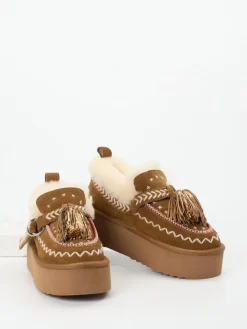 Damen Elena Iachi – Plattform-Loafer aus Veloursleder cognac