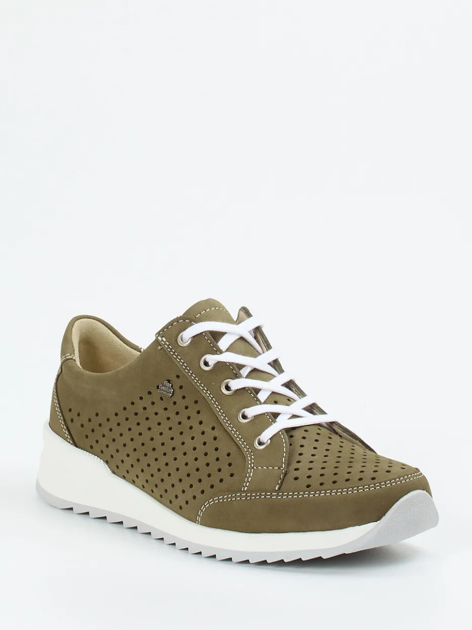 Damen Finn Comfort – Schnürschuhe aus Nubukleder in Oliv