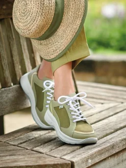 Damen Finn Comfort – Sneaker aus Kalbleder in Olivbeige