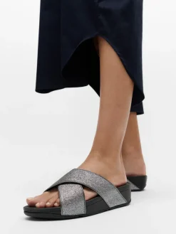 Damen FitFlop – Pantolette aus Metallicleder in Schwarz