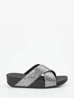 Damen FitFlop – Pantolette aus Metallicleder in Schwarz