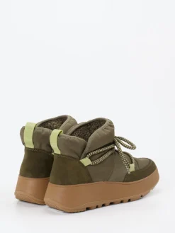 Damen FitFlop – Winter-Boots aus Textil und Veloursleder oliv