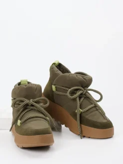 Damen FitFlop – Winter-Boots aus Textil und Veloursleder oliv