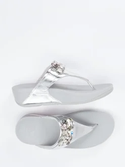 Damen FitFlop – Zehentrenner aus Kalbleder in Silber