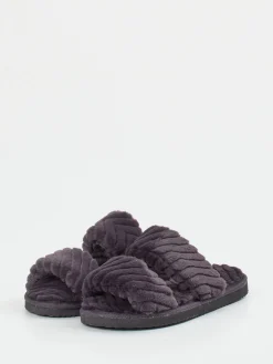 – Hausschuhe aus Kunstfell in Anthrazit*Flip Flop Sale