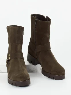 Damen Gabor – Biker Boots aus Veloursleder Dunkel