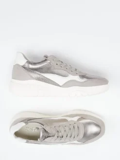 Damen Gabor – Chunky Sneaker aus Kalbleder Silbermetallic