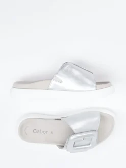 – Damen-Slides aus Metallicleder*Gabor Online