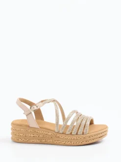 – Keilsandalette aus Velour/Metallic Beigegold*Gabor