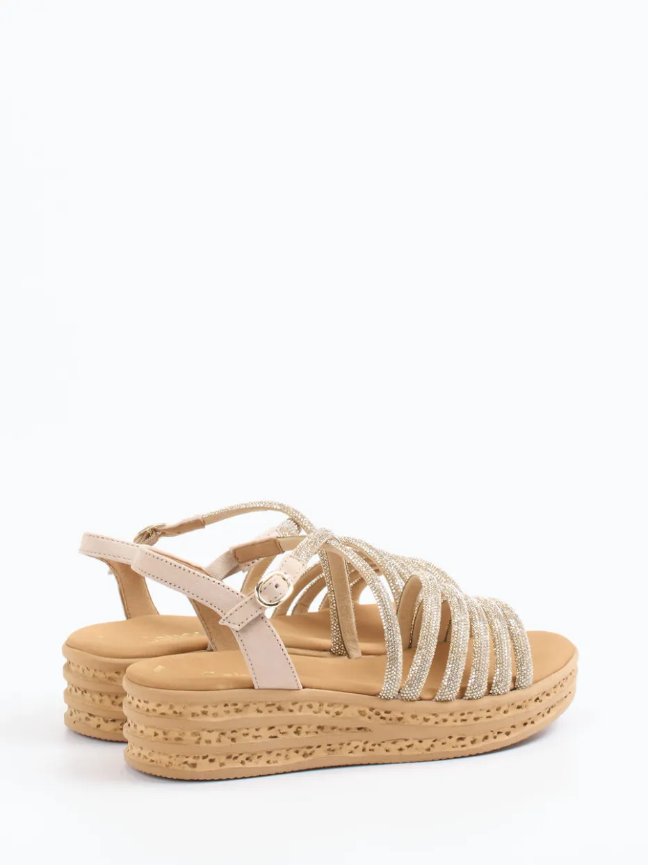 – Keilsandalette aus Velour/Metallic Beigegold*Gabor