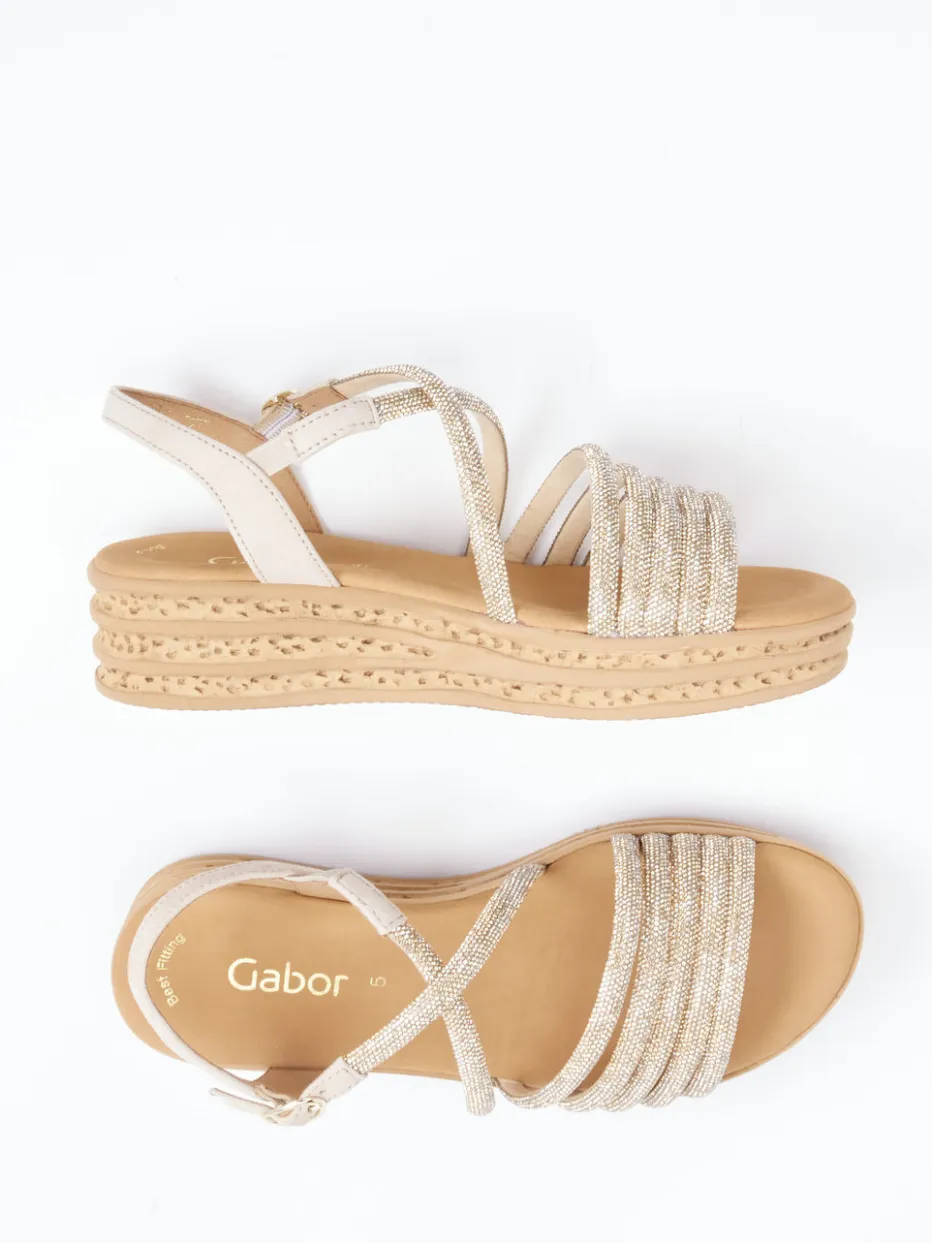 – Keilsandalette aus Velour/Metallic Beigegold*Gabor