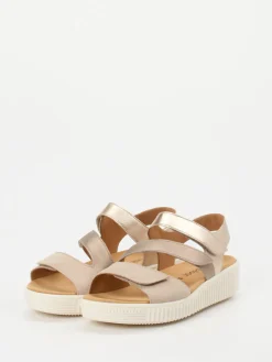 Damen Gabor – Komfortsandalen aus Metallicleder Champagner