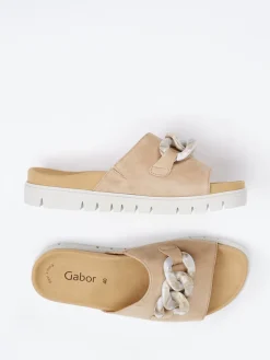 Damen Gabor – Pantolette aus Veloursleder mit Gliederkette