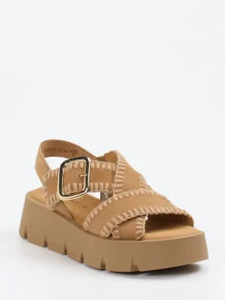 Damen Gabor – Plateau-Sandalen aus Veloursleder sandfarben