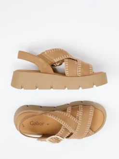 Damen Gabor – Plateau-Sandalen aus Veloursleder sandfarben