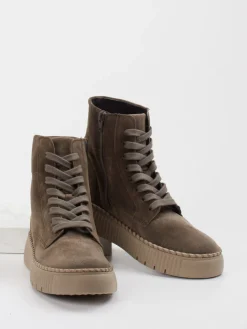 Damen Gabor – Schnürboots aus Veloursleder in Taupe