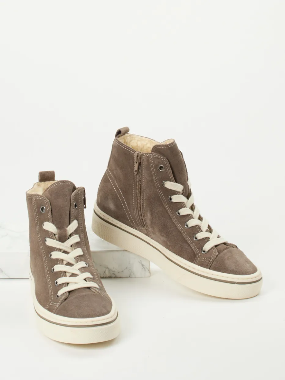 Damen Gabor – Schnürstiefelette aus Veloursleder taupe