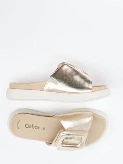 Damen Gabor – Slide-Pantolette aus Metallicleder farben