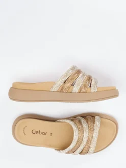 – Slides aus Metallicleder in beige*Gabor