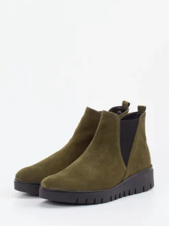 Damen Gabor Comfort – Chelsea Boots aus Veloursleder oliv