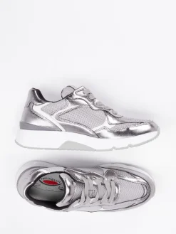 Damen Gabor Comfort – Chunky-Sneaker aus Metallicleder silber