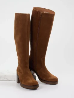 Damen Gabor Comfort – Kniestiefel aus Veloursleder cognac