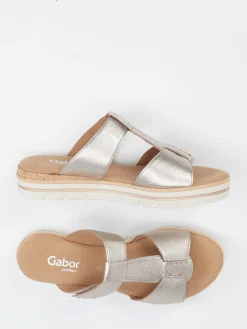 Damen Gabor Comfort – Komfort-Pantolette aus Metallicleder Champagner