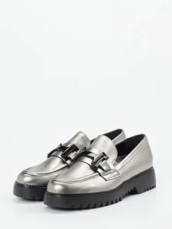 Damen Gabor Comfort – Loafer aus Metallicleder silber
