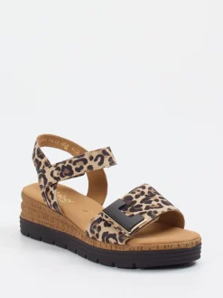 Damen Gabor Comfort – Sandale aus geprägtem Leder mit Leoprint