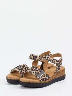 Damen Gabor Comfort – Sandale aus geprägtem Leder mit Leoprint