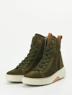 Damen Gabor Comfort – Schnürstiefelette aus Veloursleder Oliv