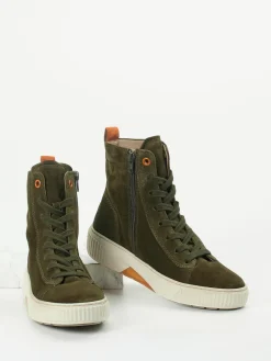 Damen Gabor Comfort – Schnürstiefelette aus Veloursleder Oliv