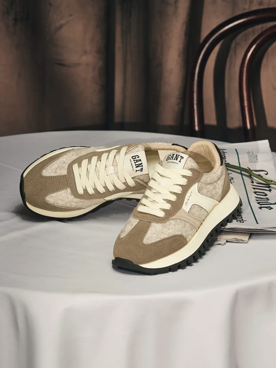 Damen Gant – Sneaker aus Veloursleder und Textil taupe