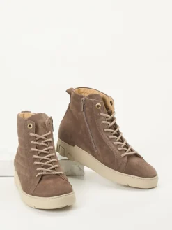 – Schnürstiefelette aus Veloursleder taupe*Ganter