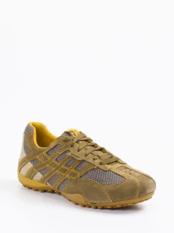 Herren Geox – Sneaker aus Veloursleder und Mesh oliv