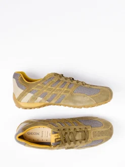 Herren Geox – Sneaker aus Veloursleder und Mesh oliv