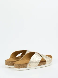 Damen Haflinger – Pantolette aus Metallicleder Champagner