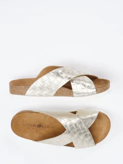 Damen Haflinger – Pantolette aus Metallicleder Champagner