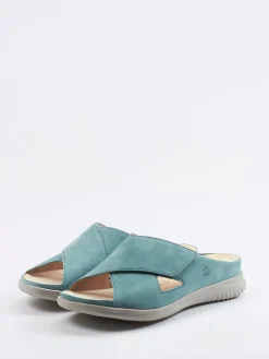 Damen Hartjes – Komfort-Pantolette aus Veloursleder Aquamarin