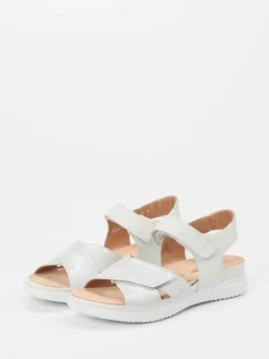 Damen Hartjes – Komfortsandalen aus geprägtem Leder Offwhite