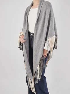 – Poncho aus Kaschmir in mit Fransen*HURRAY Discount